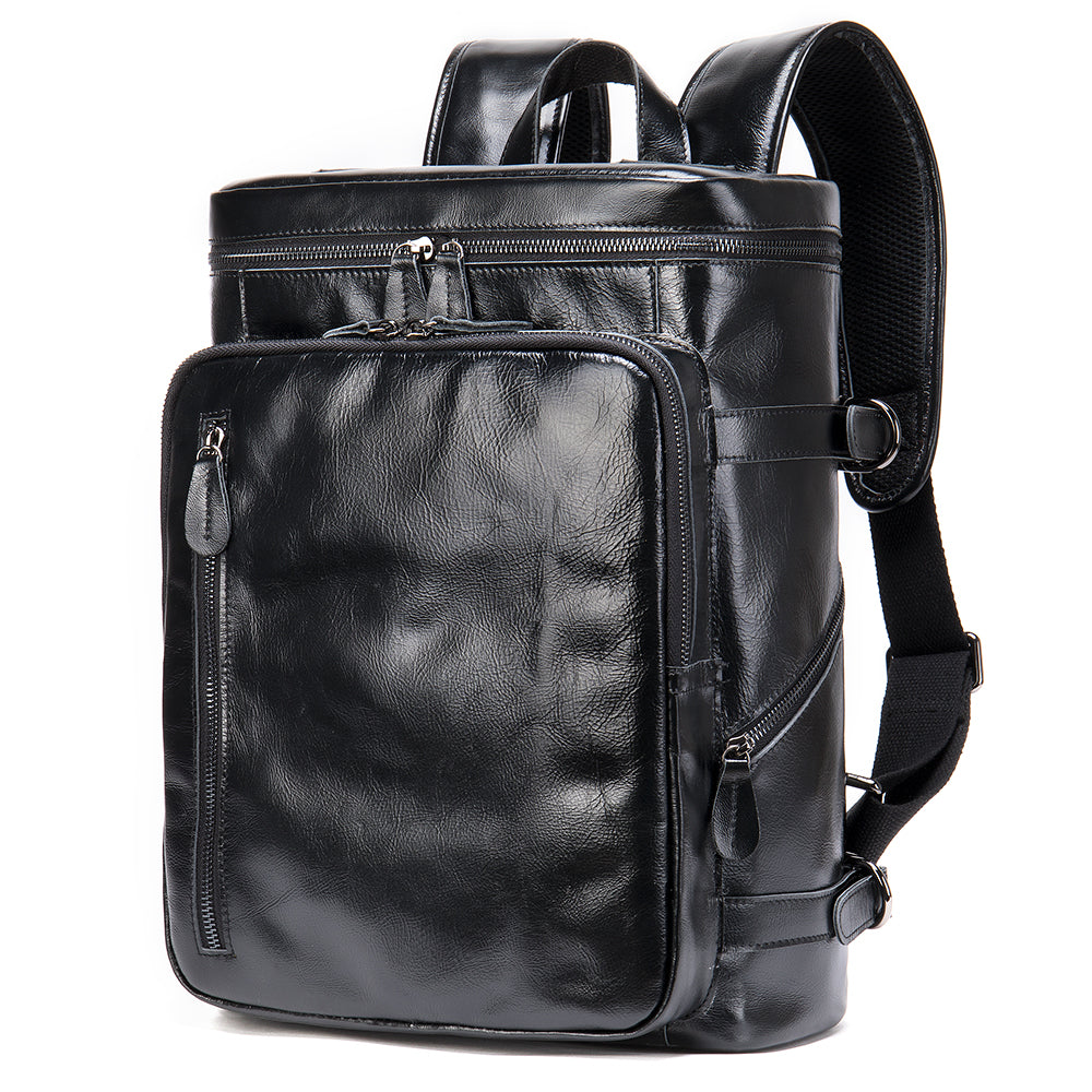 Velavio Vintage crazy horse leather backpack in black