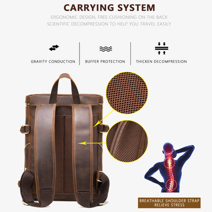 Velavio Vintage leather backpack padded back panel and shoulder strap system
