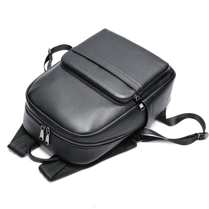 Velavio Minimal black leather backpack from above with top handle