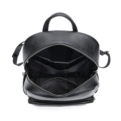 Velavio Minimal black leather backpack open, showing interior compartments