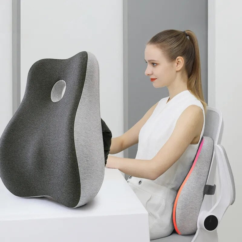 Memory Foam Lumbar Support Pillow & Seat Cushion Set