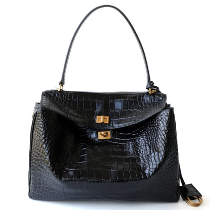 Stella black croc-print leather top-handle bag