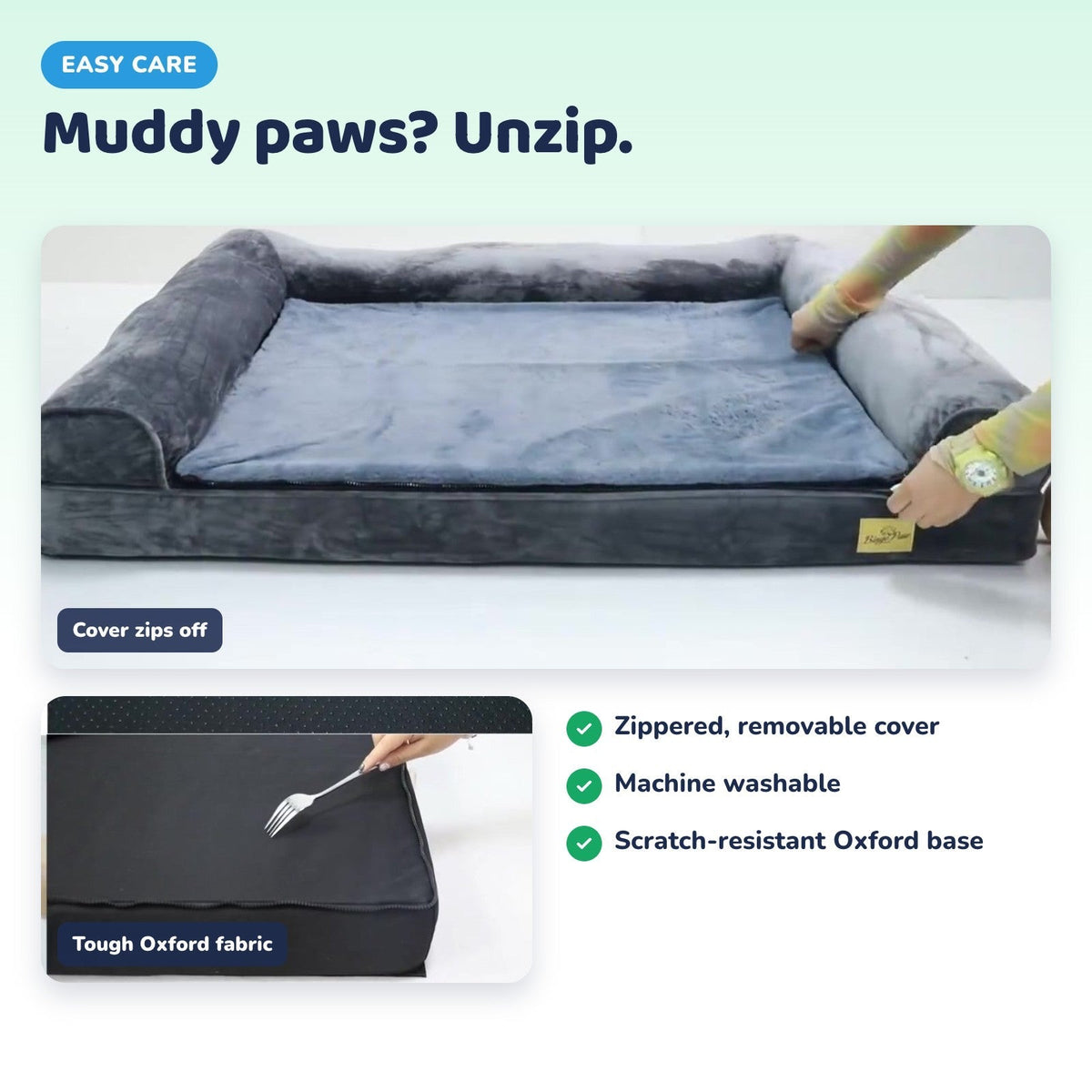 Removable zippered dog bed cover and Oxford fabric base