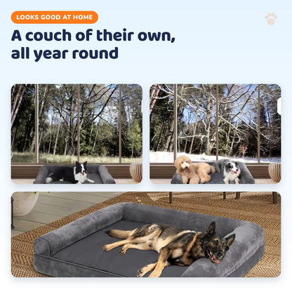 Gray dog couch bed in a living room
