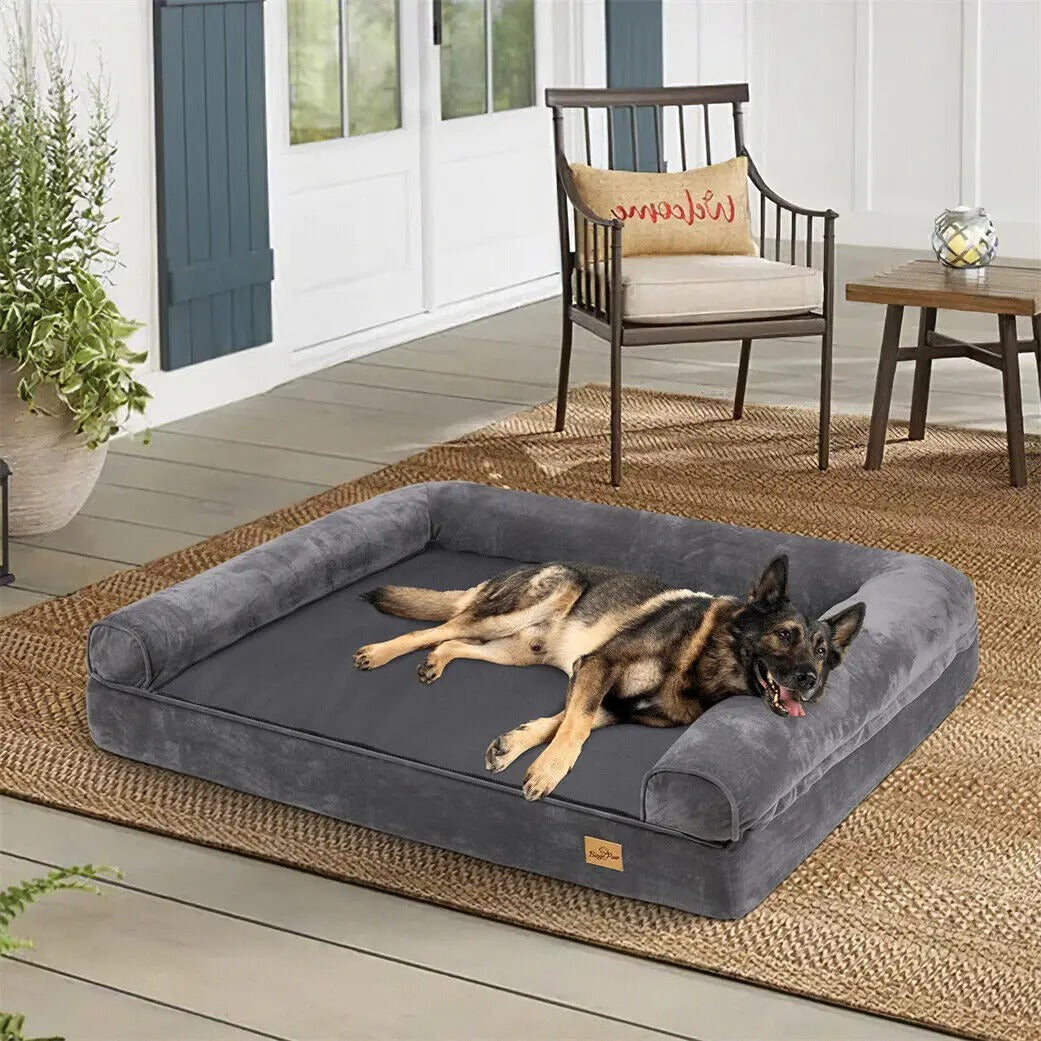 German Shepherd sleeping on the dog couch bed