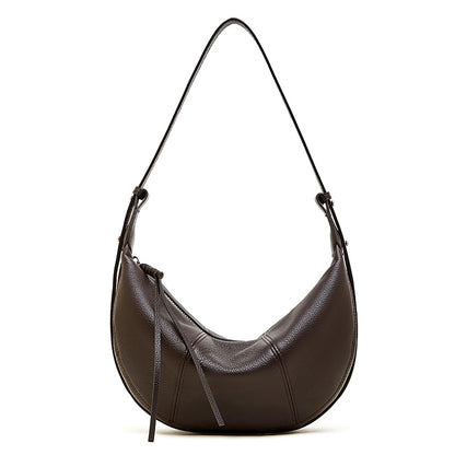 Maya brown leather half moon bag for women