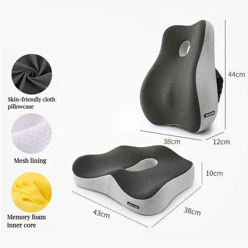 Memory Foam Lumbar Support Pillow & Seat Cushion Set