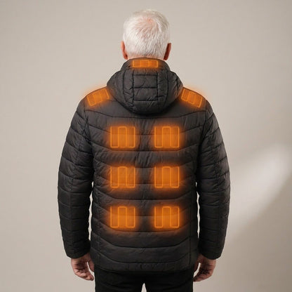 Back of the heated jacket with heat zones glowing