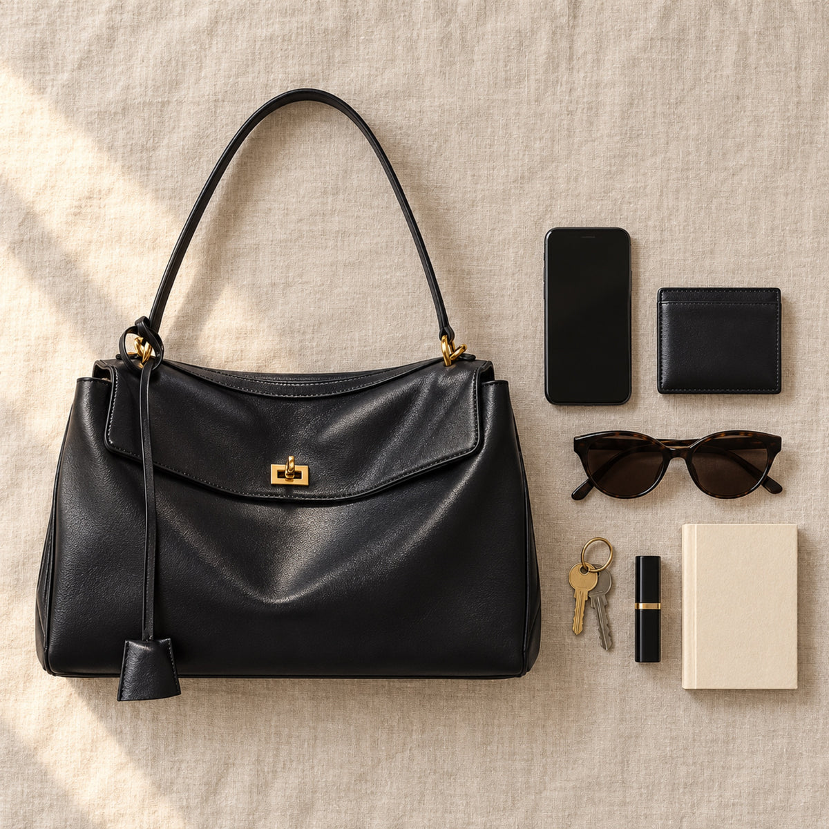 What fits in the Kensington bag: phone, card wallet, sunglasses, keys, lipstick and a paperback