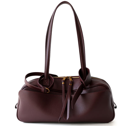 Ruby burgundy leather bowling shoulder bag for women