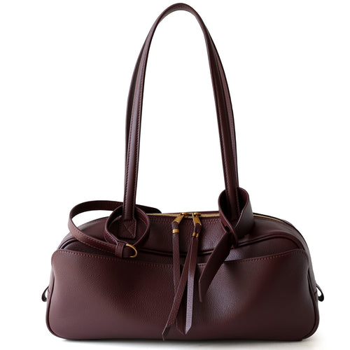 Ruby burgundy leather bowling shoulder bag for women