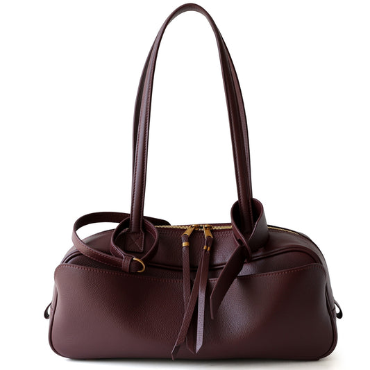 Ruby burgundy leather bowling shoulder bag for women
