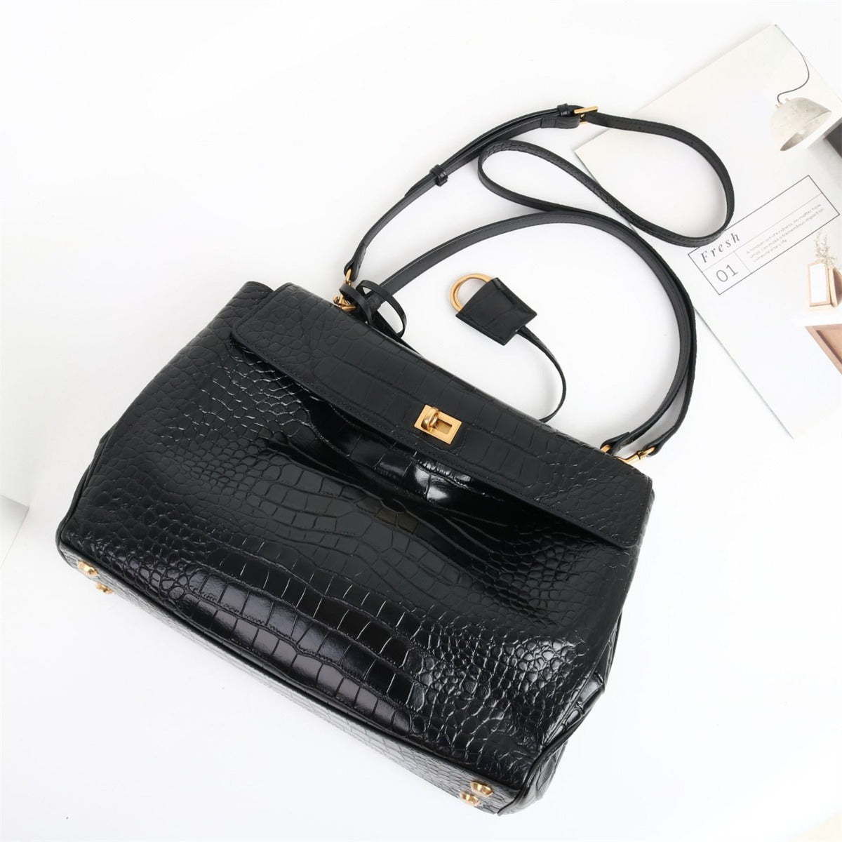 Stella croc-print bag, side