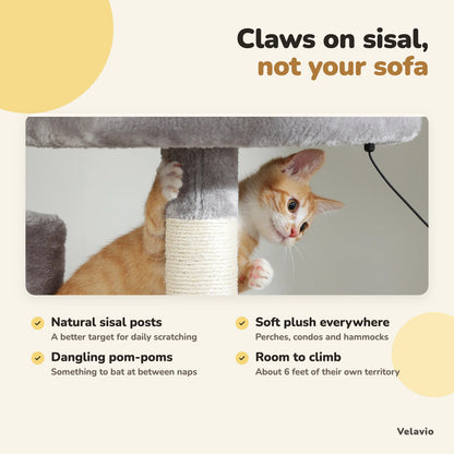 Kitten scratching a natural sisal post