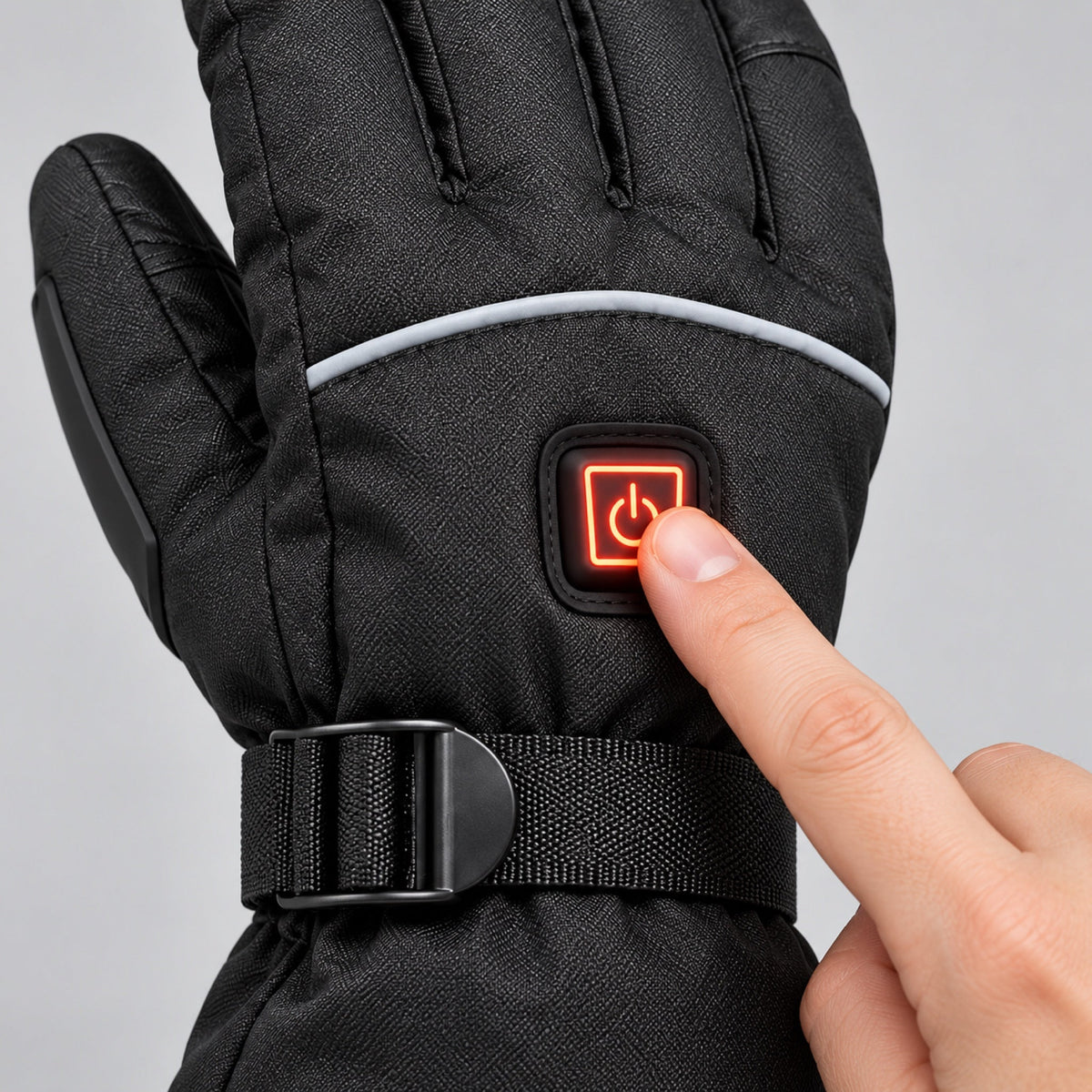 Pressing the heat power button on the back of the hand