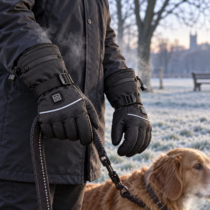 Wearing the heated gloves on a frosty dog walk