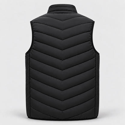 Heated vest back view with chevron quilting